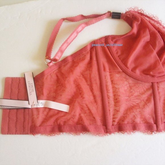 38C/L VICTORIA SECRET Unlined Long Line Bra Top Set Bustier V-String panty lace - Picture 9 of 11